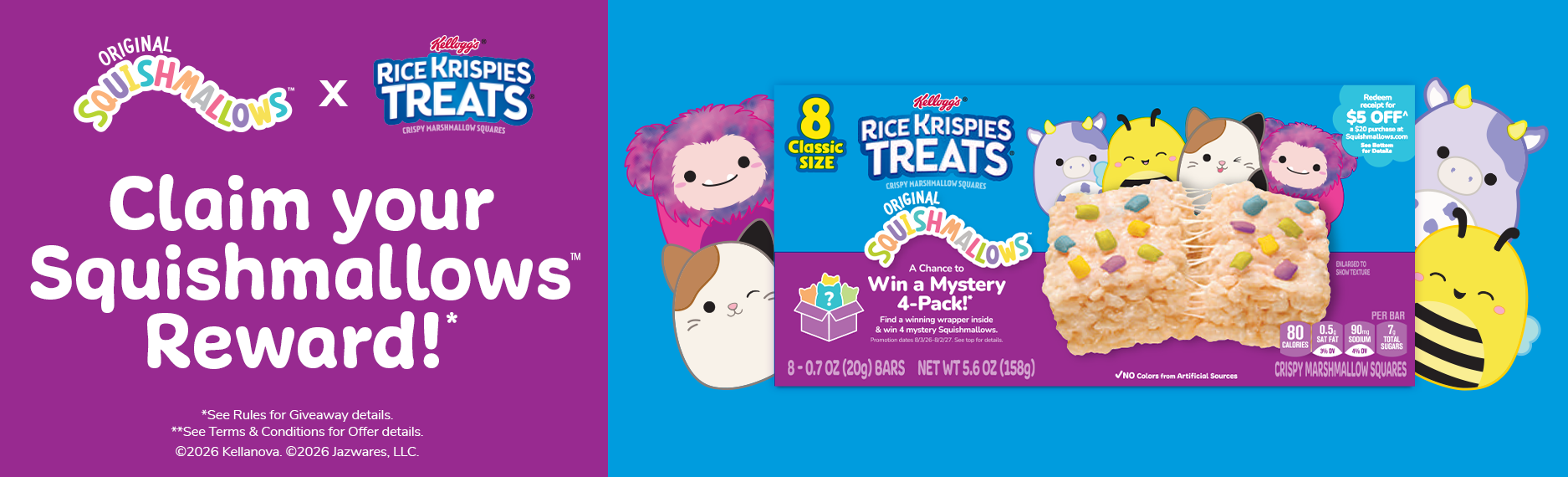 Rice Krispies Treats, Original Squishmallows, Claim your Squishmallows rewards.